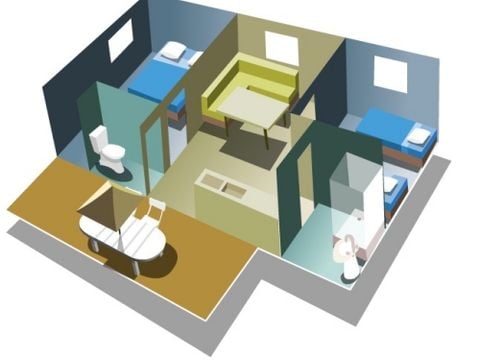 MOBILHOME 5 personnes - 2 chambres avec vue riviere (29 m²) - n°64 à 72