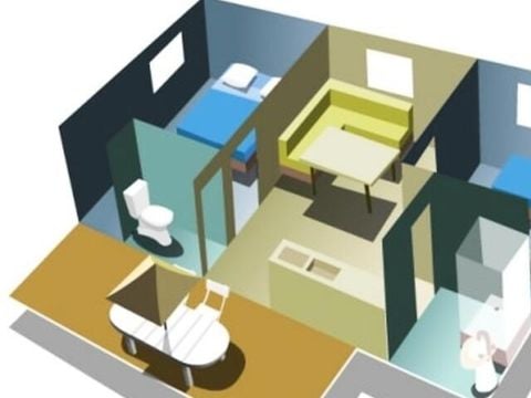 MOBILHOME 6 personnes - 2 chambres avec vue riviere Dimanche/Dimanche (29 m²) - n°64 à 72 6 personnes